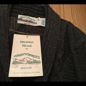 Aran Crafts 100% Merino Wool Sz XL Dark Green Cardigan Sweater NWT